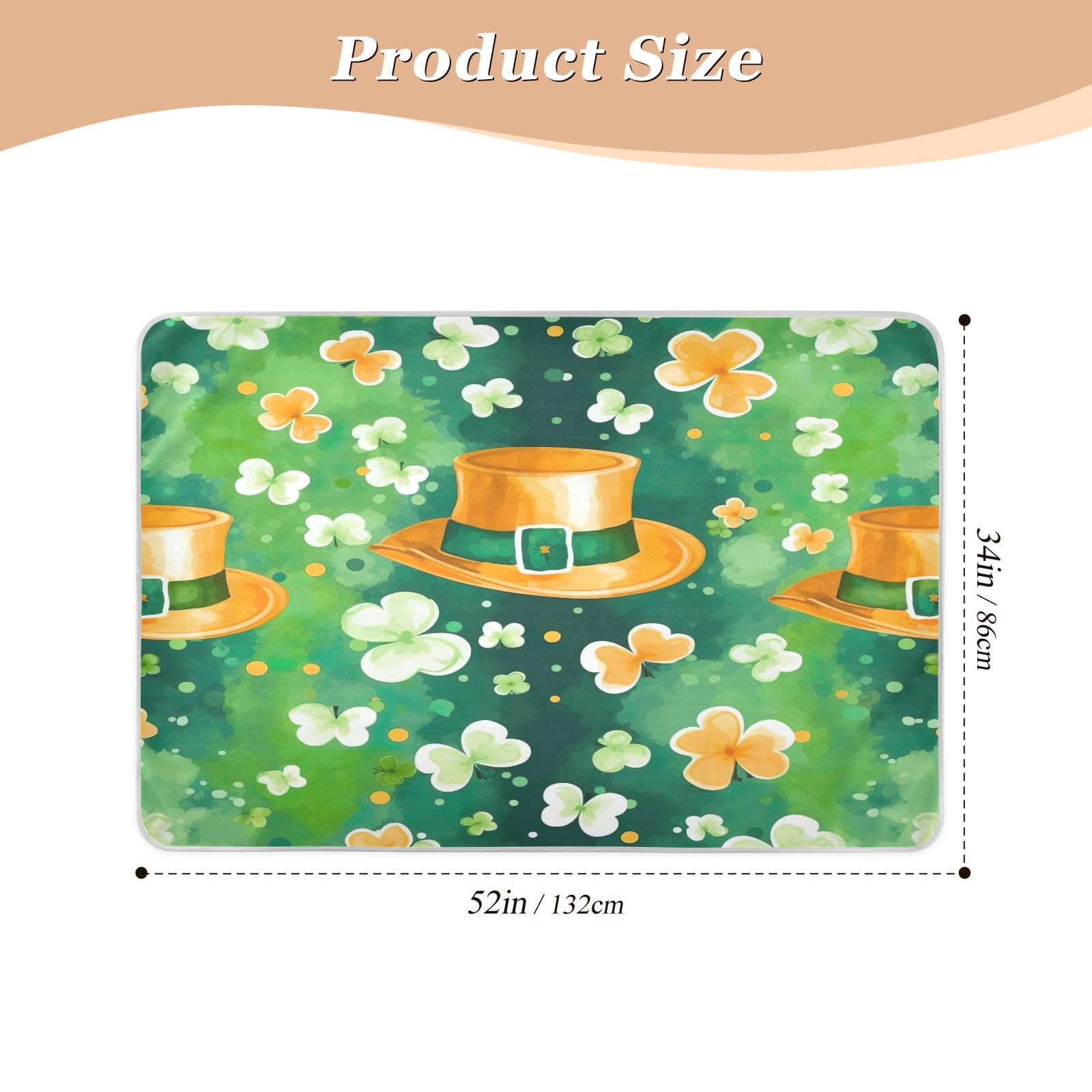 BOESI Watercolour Hat and Clover Pattern Waterproof Pads for Bedwetting and Incontinence, Reusable Pads, Reusable Diaper Pads for Bed, Sofa, Travel