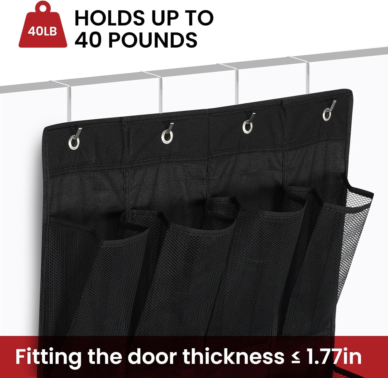 24 Large Pockets Hanging Shoe Storage：White Over The Door Shoe Storage Organiser - Mesh Shoe Organiser Hanging - Back of Door Storage Organiser for Men Women Shoe Org,Black