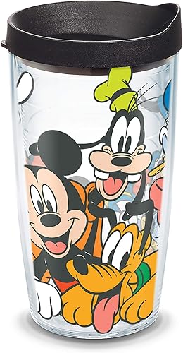 Tervis Disney Mickey Group - Vaso aislado de doble pared hecho en Estados Unidos mantiene las bebidas frías y calientes, 16 onzas, clásico