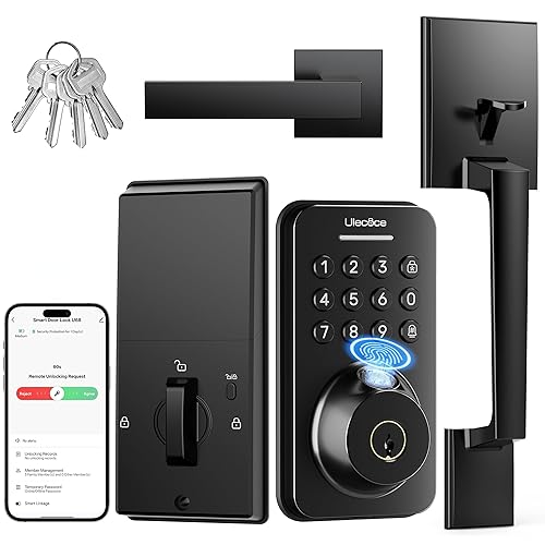 Ulecoce Fingerprint Keypad Deadbolt with Handle Set, Keyless Entry Door