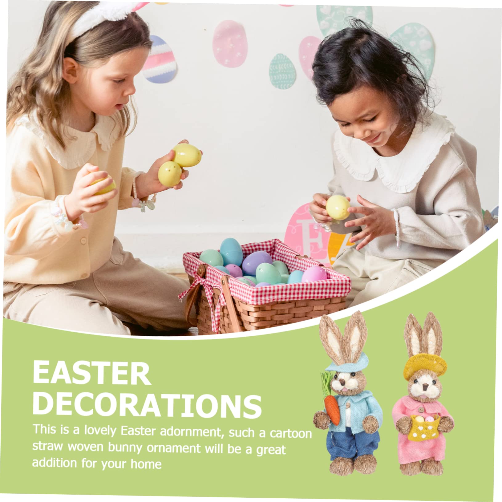 Cabilock 4pièces Décoration De Pâques Paille Ornements De Lapin pour Décor De Jardin Maison Accessoire Charmant pour De Fête