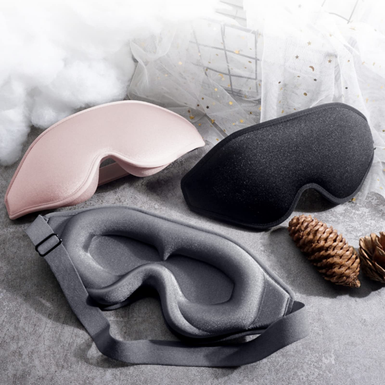 NOVOLAN 3D Sleep Eye Mask Eye Cover Three-Dimensional Shading Rebound Memory Cotton Sleep Shading Eye Mask Aviation Nap Silk Sleep Mask Adjustable Strap Soft Eye Blocks Light Women Men (grey)