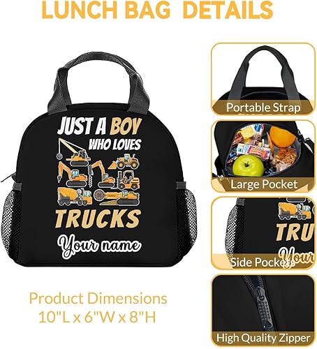 Miniatura 8 de AIOMXZZ Lonchera con diseño de camión de construcción para niños, pequeñas bolsas de almuerzo aisladas, lonchera reutilizable Kawaii para niños,