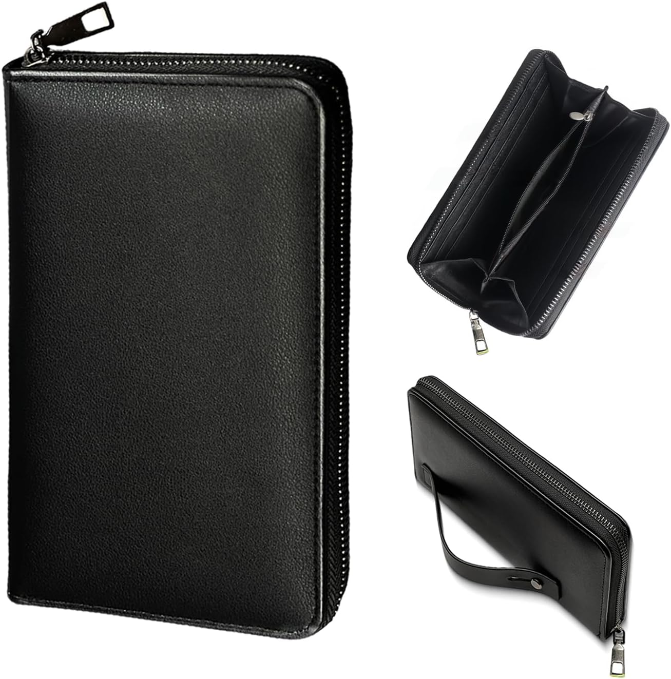 Long Wallet for Men, PU Leather Zipper Wallet with Wrist Strap, Large Capacity Travel Men Clutch Bag for Passport Checkbook Phone