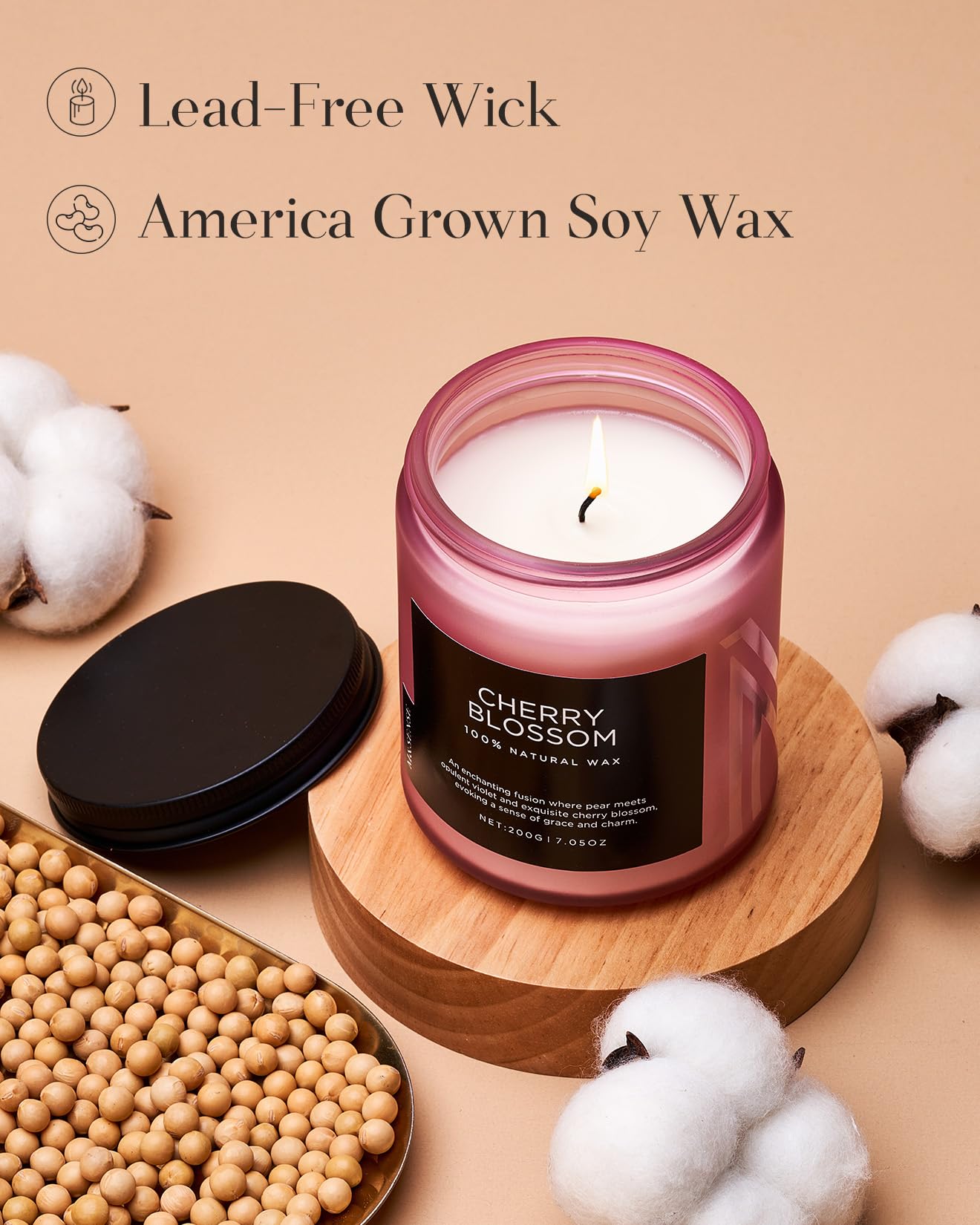 M&SENSE Cherry Blossom Soy Wax Aromatherapy Scented Candles Gifts for Women Non Toxic 200g 50H Burn Time Candles for Romantic Evenings Relaxation Floral Organic Small Jar Candle for Home Decor - Image 3