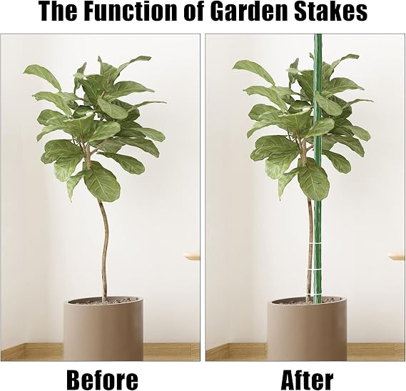 FEED GARDEN Garden Stakes 57 Inch 25 Pack,Sturdy Plant Metal Sticks Support,Plastic Coated Plant Stakes,Tomato Stakes,Beans,Trees