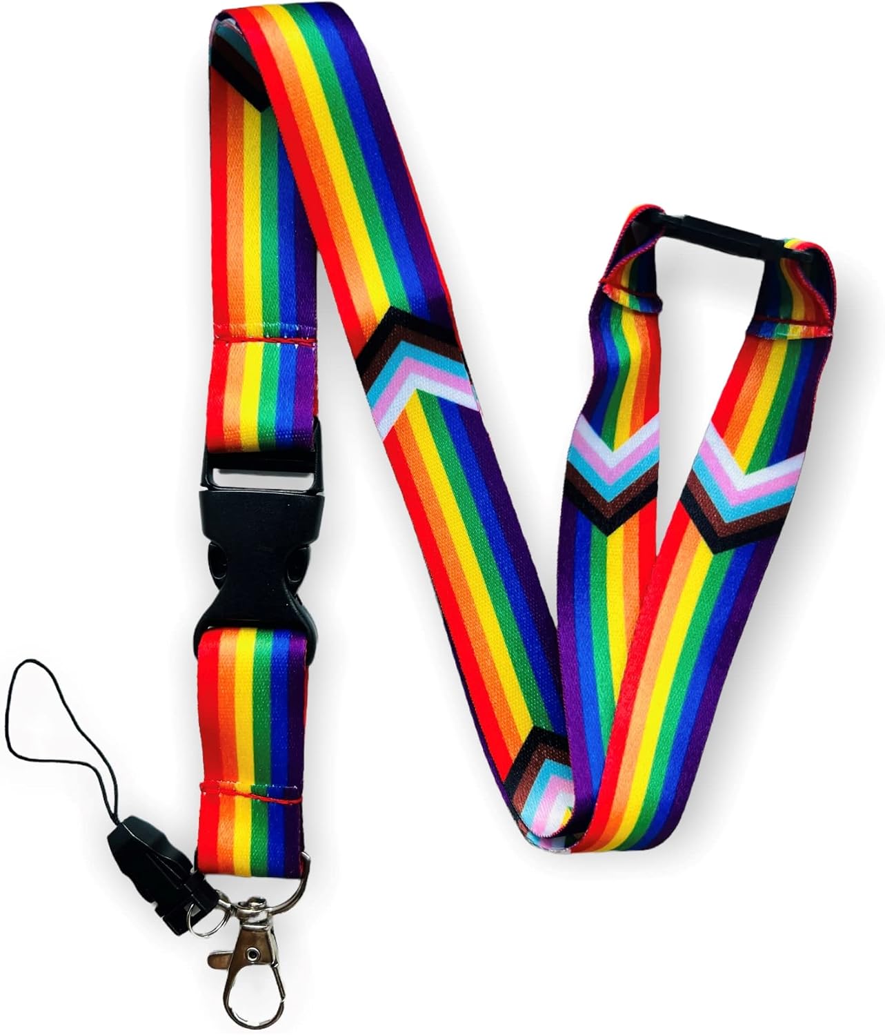 Rainbow LGBTQ Progress Pride Flag Lanyard With Detachable Buckle Clip, Mobile Phone Attachment & Safety Breakaway