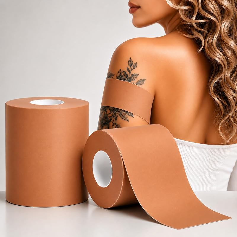 Fita adesiva para cobertura de tatuagem HAIRUNFU, tom de pele escuro, pacote com 2 rolos