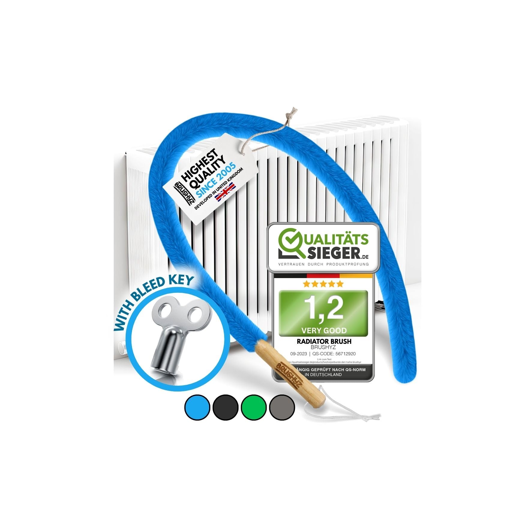Brushyz Blue - 115Cm Radiator Cleaner Brush 115Cm I Flexible Scratch-Free Slim Radiator Brushes For Cleaning I Soft Polyester I Radiator Duster Brush Long Thin & Washable I Fits 99% Of Gridded & Non-Gridded Heater