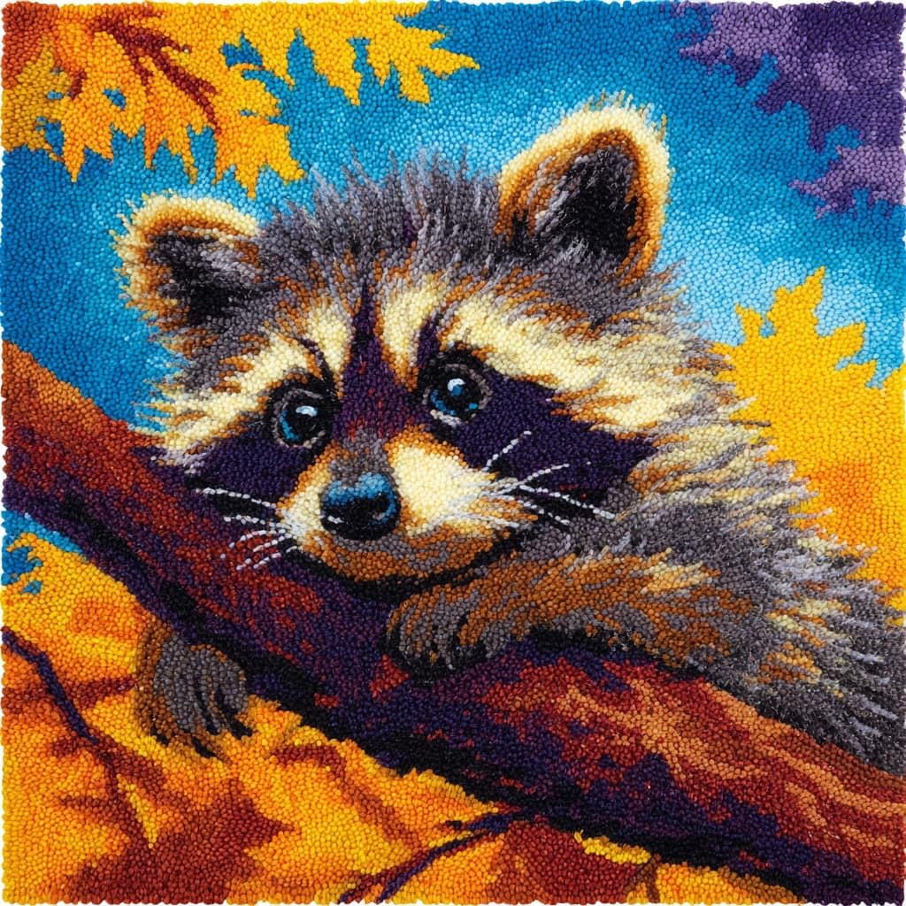 WallustrioaW Latch Hook Cushion Kits,Animal Raccoon