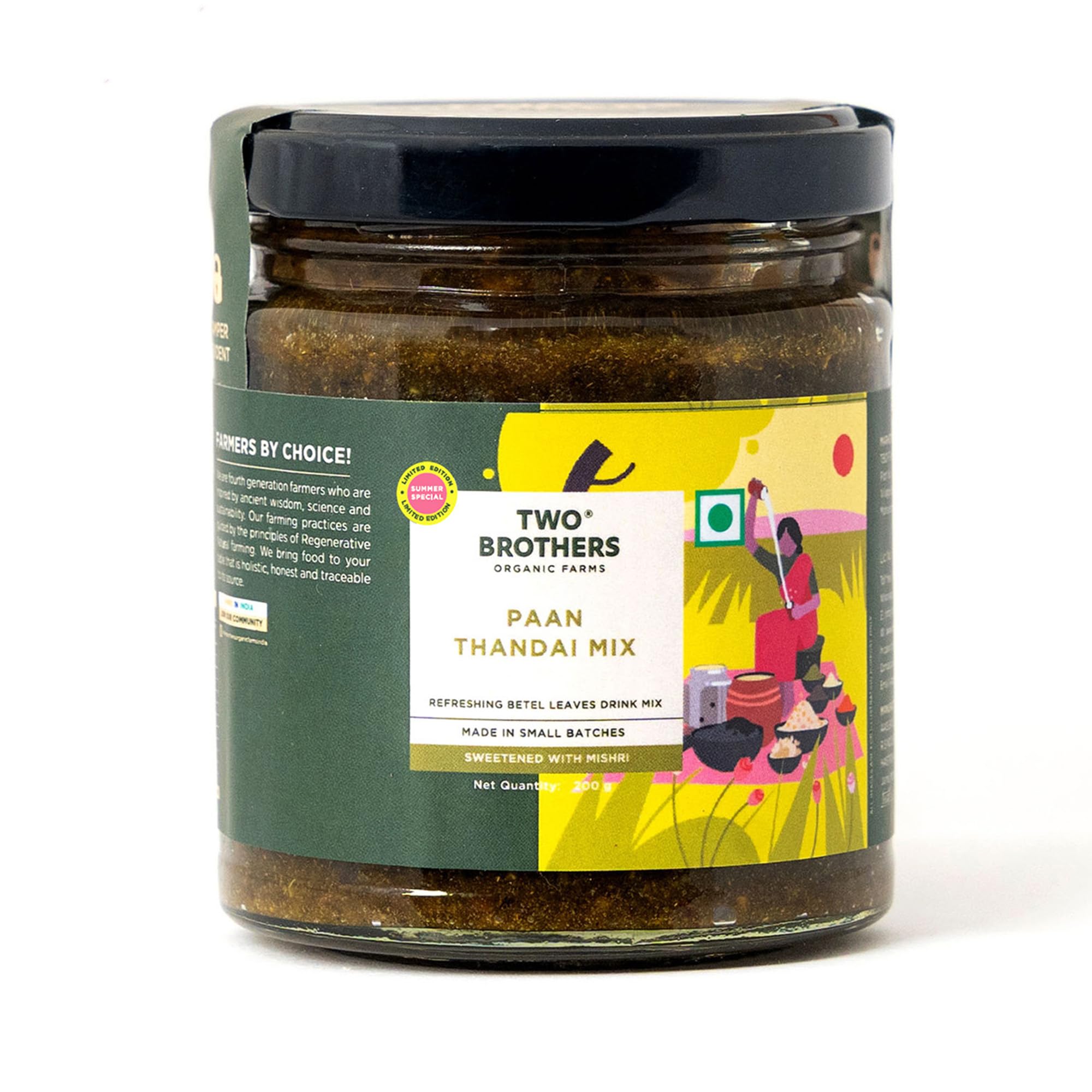 TWO BROTHERS ORGANIC FARMS Paan Thandai Mix 200G|Made With Natural Ingredients|Free From Harmful Chemicals|Traditional Recipe With Cooling Ingredients |No Artificial Flavors