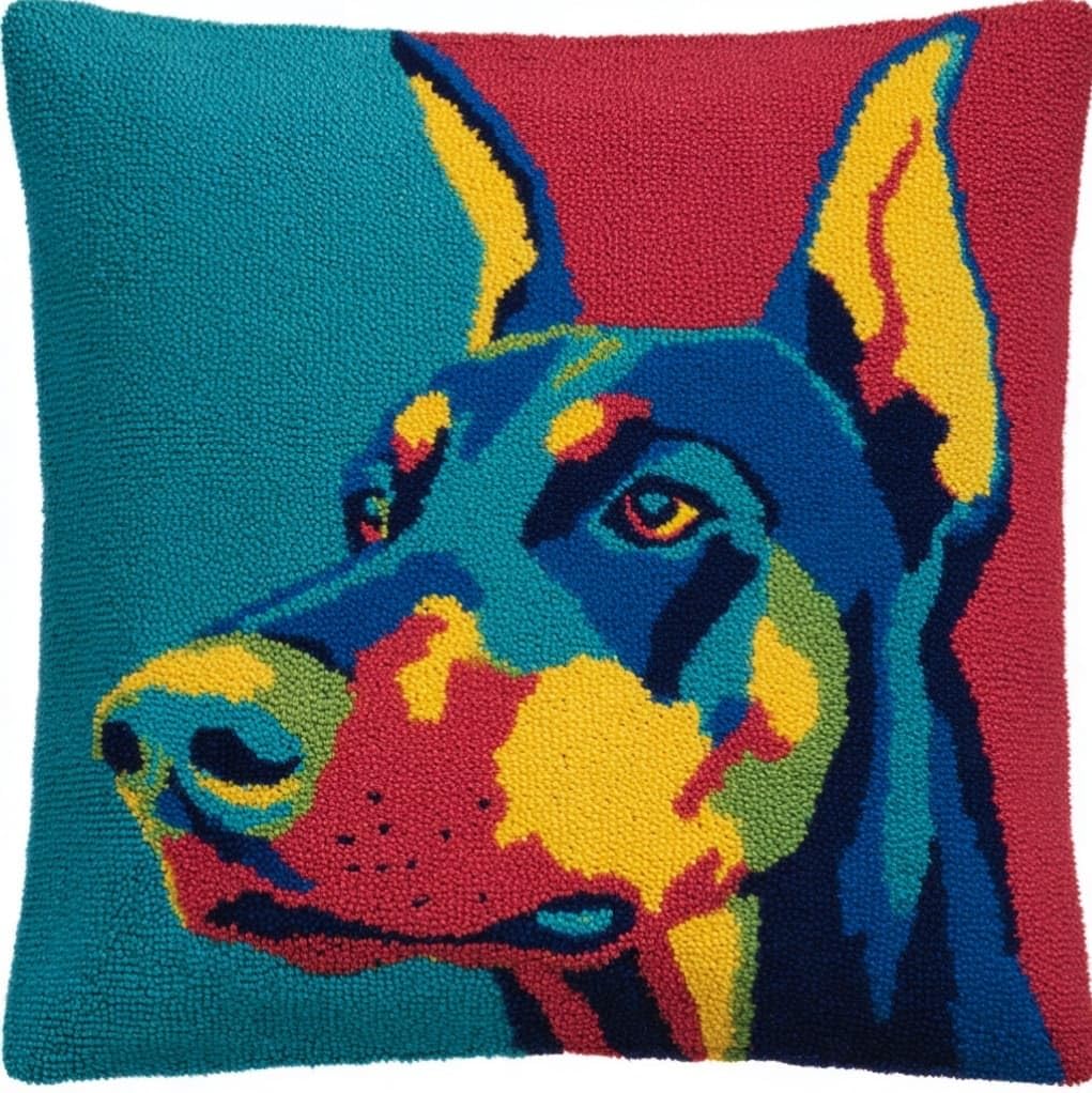 Henypt DIY Latch Hook Cushion Kit,Doberman Pinscher Animal Dog