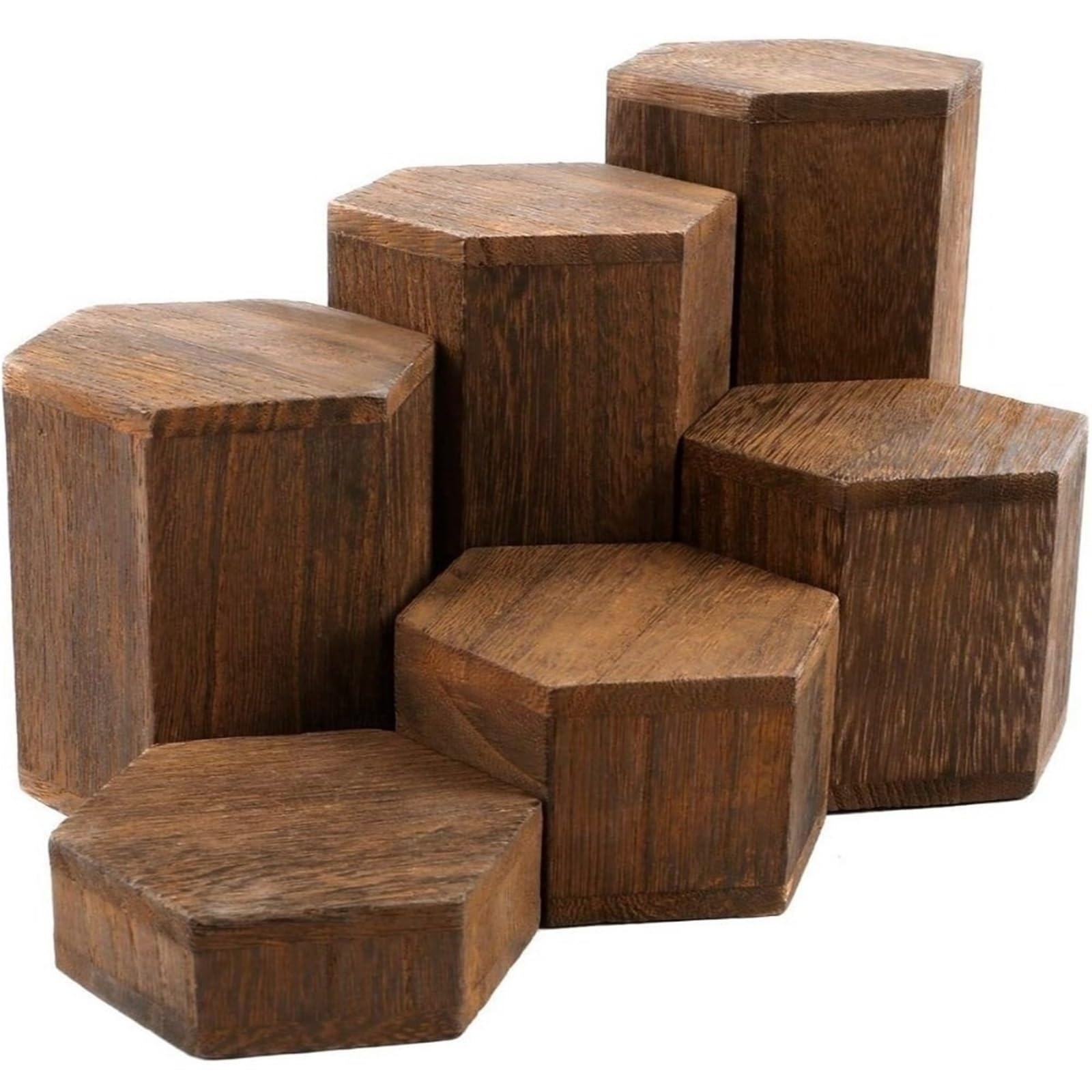 QuxetlRyz Perfume Organiser Display Risers Hexagonal Wooden Display Stand Stepped Design Cube Jewelry Rack Brown Bangle Organizer Perfume Counter(Brown)