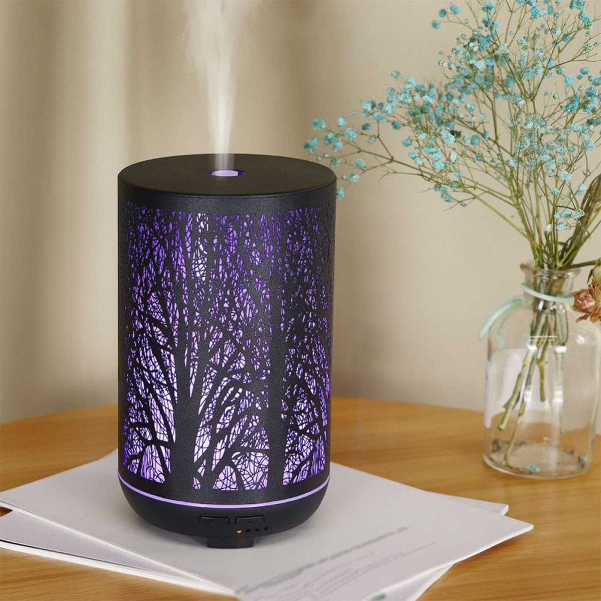 Diffusore di Aromi per e Umidificatore da 300ml in Ferro Nero Protezione Antispreco e Funzionamento Silenzioso Studio e Biblioteca