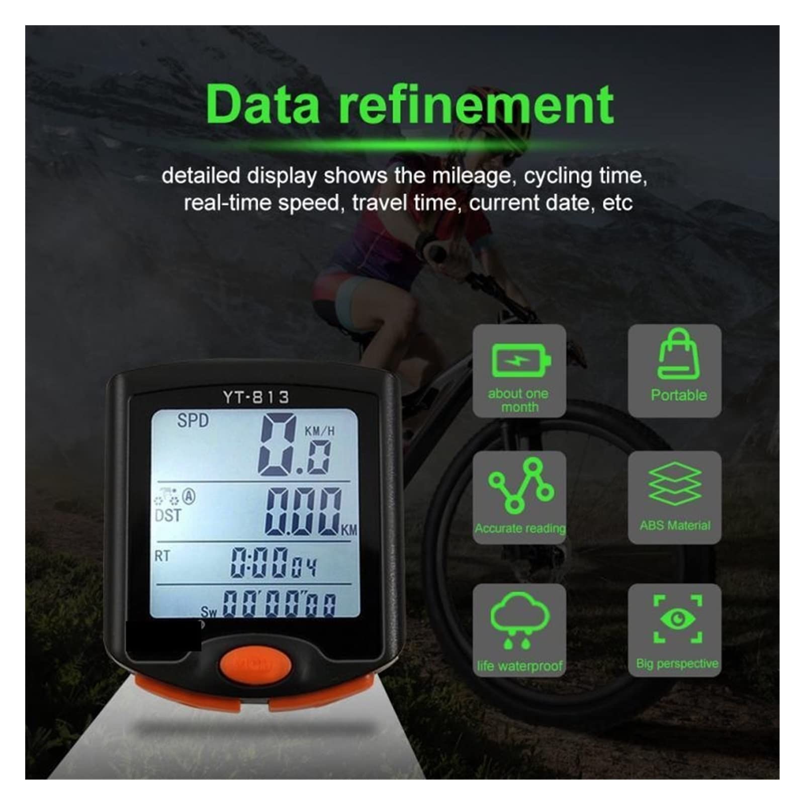 Fahrradcomputer Fahrradcomputer Yt-813. Bicycle Speedomet Mountainbike Leuchtende Tachometer Reiten Kabelcode Tabelle Radfahren Geschwindigkeitszähler Wasserdicht mit Display ( Color : Wired , Size Sport & Freizeit