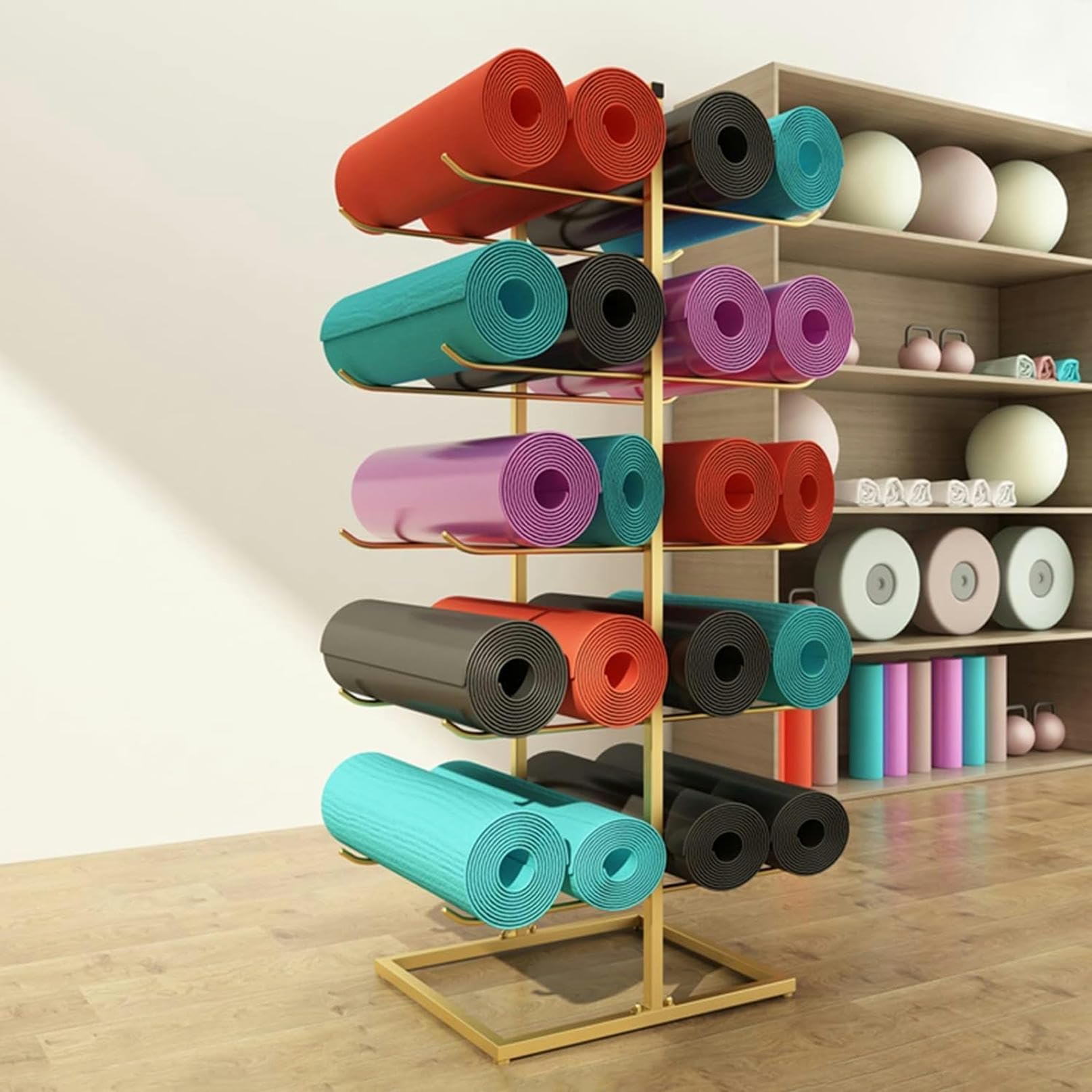 Grand support de rangement pour tapis de yoga en acier noir mat durable