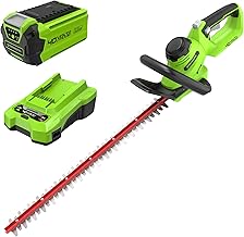 Greenworks G40HT61K2 Battery Hedge Trimmer, 24" Dual Action Blades, Cuts Branches and Stems up to 27mm Thickness, 3000spm, 40V 2Ah Battery and Charger, 3 Year Warranty