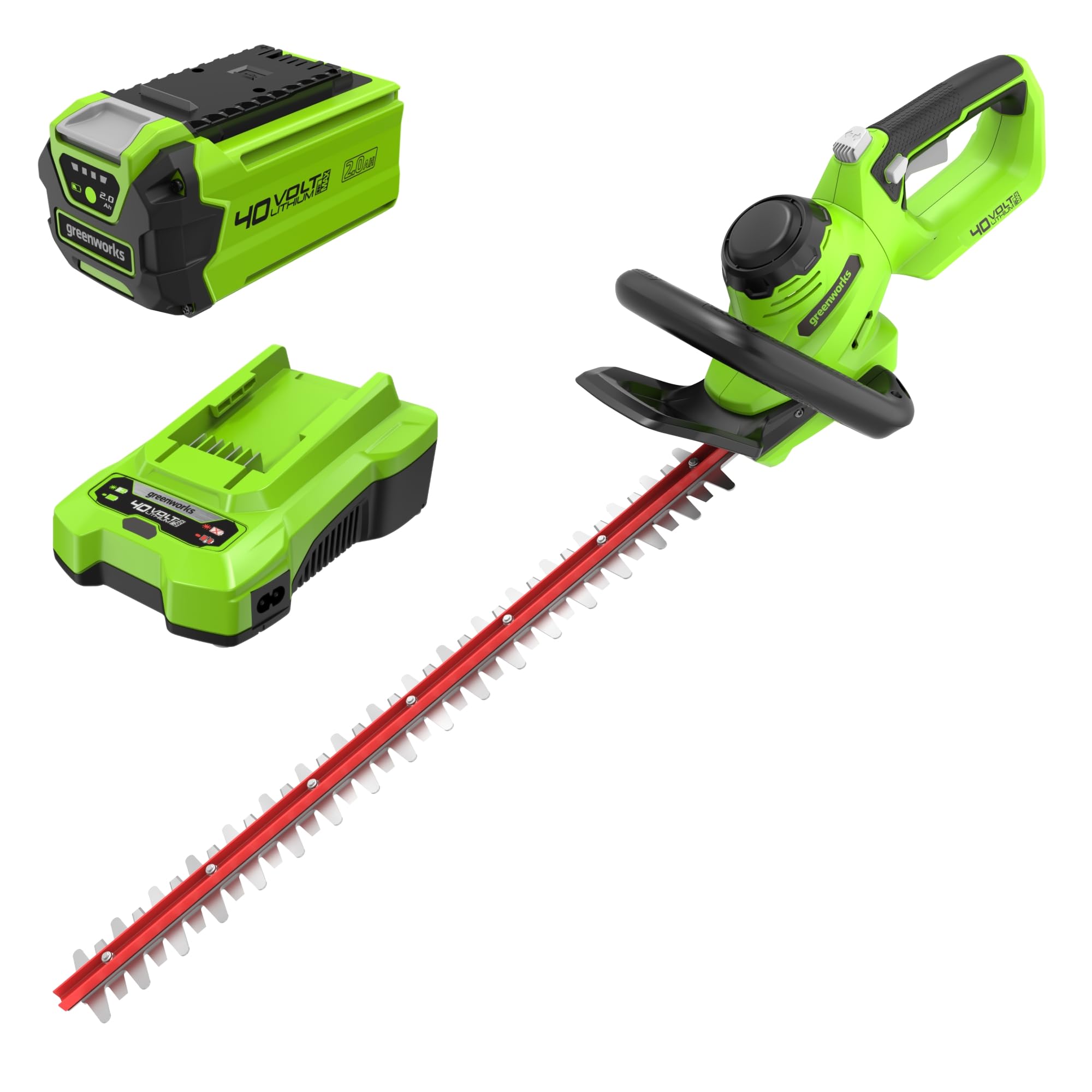 Greenworks G40HT61K2, Taille-Haie à Batterie, Lames Double Action 61 cm, Coupe jusqu'à 27 mm d'Épaisseur, 3000 tr/min, Batterie 40V 2Ah et Chargeur, Garantie 3 Ans