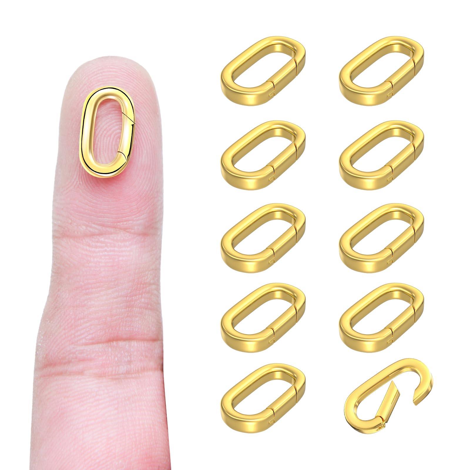 OHINGLT 10Pcs Carabiner Clip Pendant Clasps – 18K Gold Necklace Clasp and Closures, Bracelet Charm Connector for Women