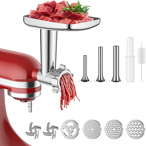 Accesorio para picadora de carne para batidora de pie Kitchenaid, picadora de carne para KitchenAid, incluye 3 accesorios de relleno de salchichas,
