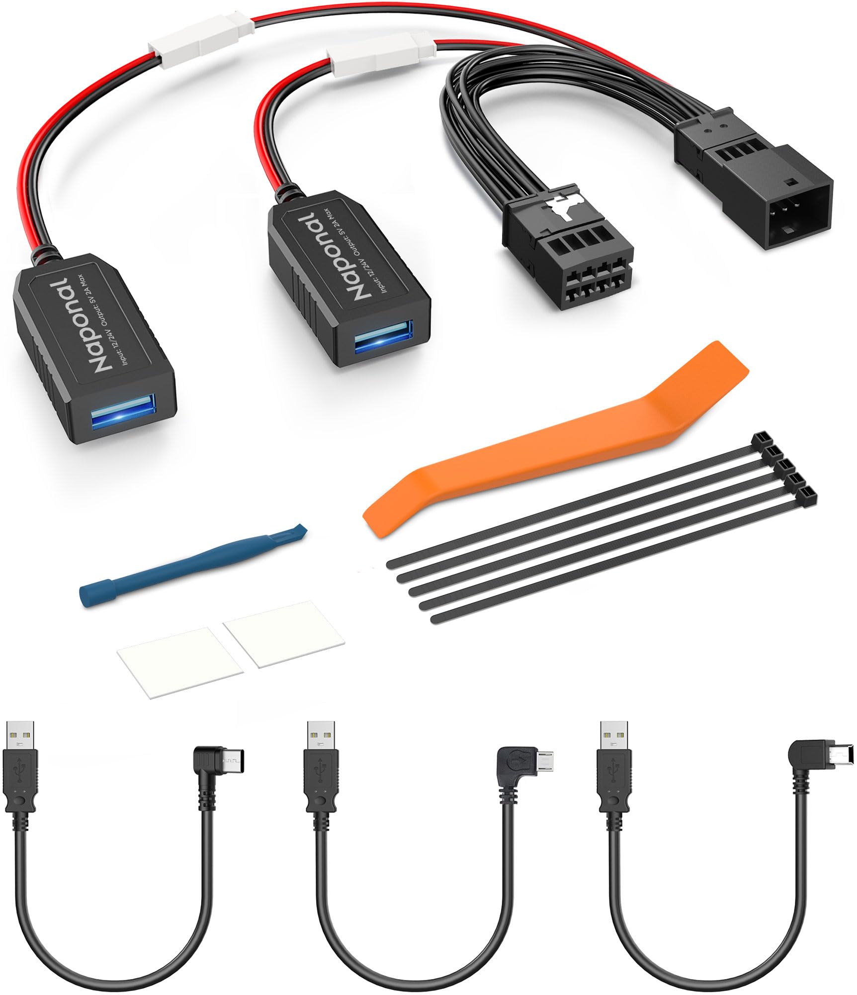 Naponal GPS Dashcam Power Adapter,(8Pin Type B Connector) Mirror Camera Charger Station Radar GPS Dash Cam Charger Cable for Audi A1/A3/A4L/A5/A6L/A7/A8L/B8, Connects to Auto-dimming Rearview Mirror