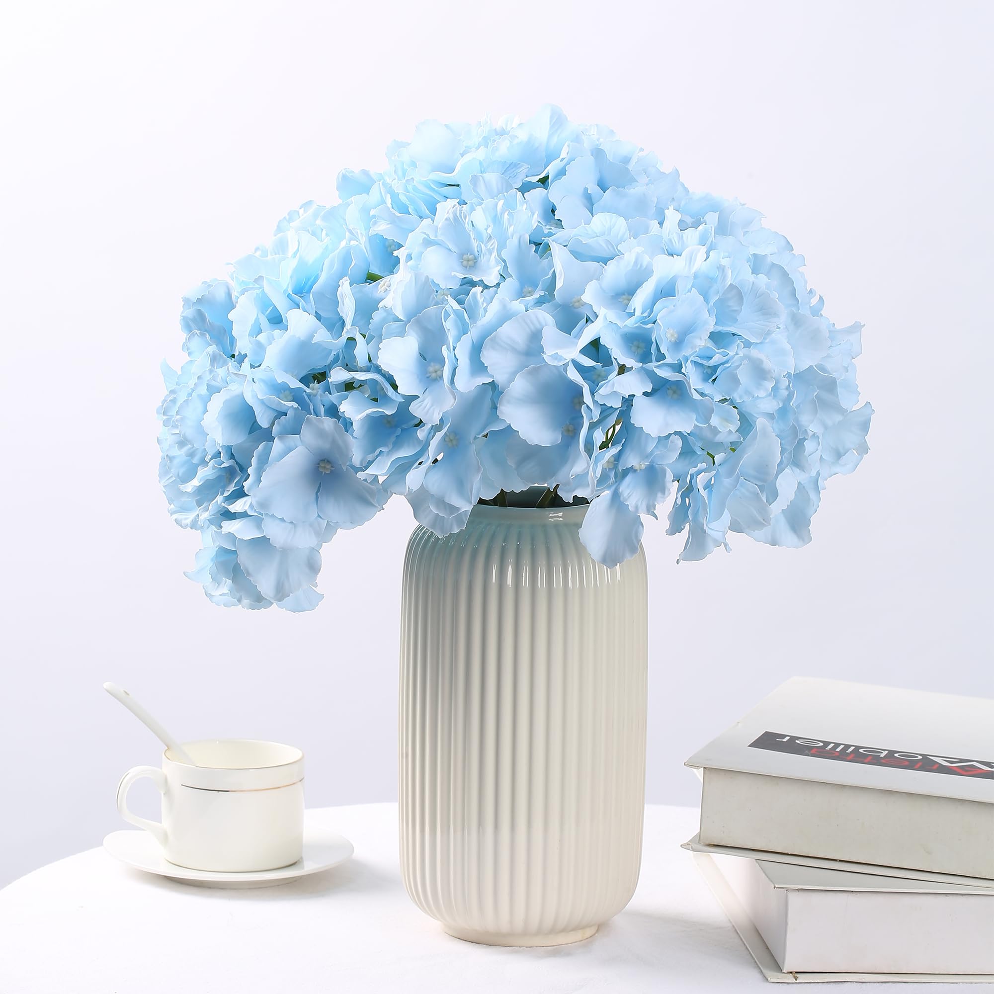 HNVNER 6 Pcs Flores Artificiales Hortensias, Flores Seda Hortensias para Bodas Hogar Hotel Decoración, Azul