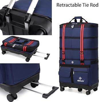 Expandable Foldable Luggage Bag with Telescoping Handle Collapsible Suitcase with Removable Universal Wheels Rolling Travel Bag for Men Women Duffel Bag