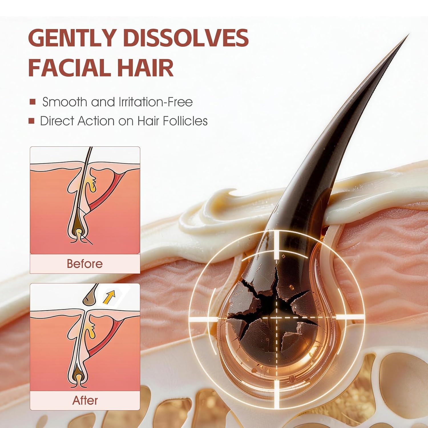 Facial Hair Removal Cream for Women, 2-in-1 Depilatory Cream for Face Chin Upper Lip Sideburns