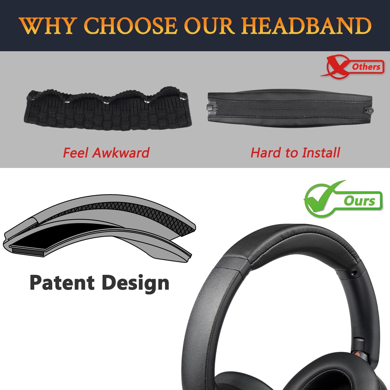 SOULWIT Headband Cover for Sony WH-XB910N Extra BASS Noise Cancelling Headphones (Do Not Fit WH-XB900N), Replacement Headstrap Pad Repair Part - Black - Image 4