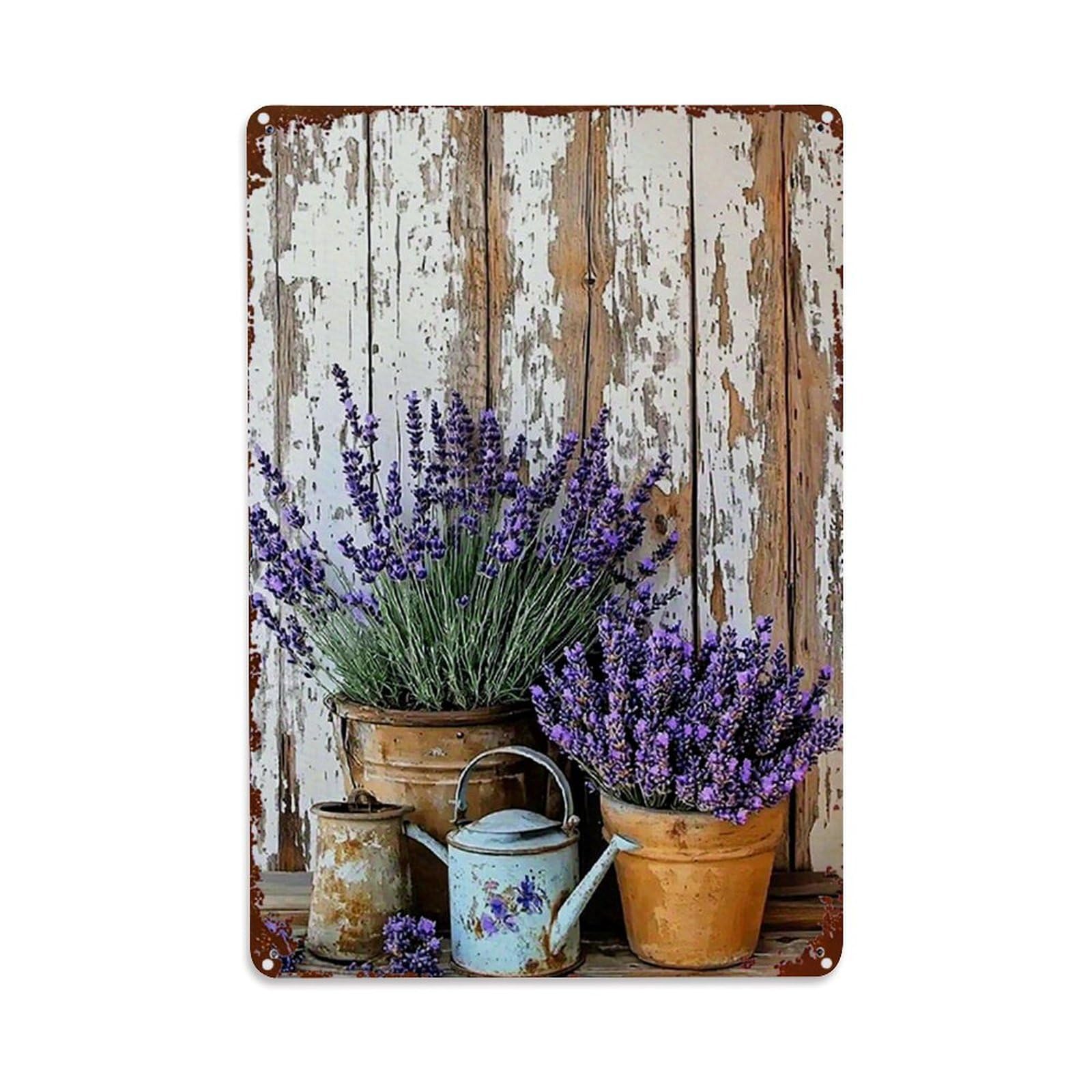 Jdfenggu Vintage Rustic Lavender Bouquet In Pots Retro Metal Tin Sign, Metal Poster For Bar, Home, Man Cave, Kitchen, Laundry Room Art Decor 8X12 Inch