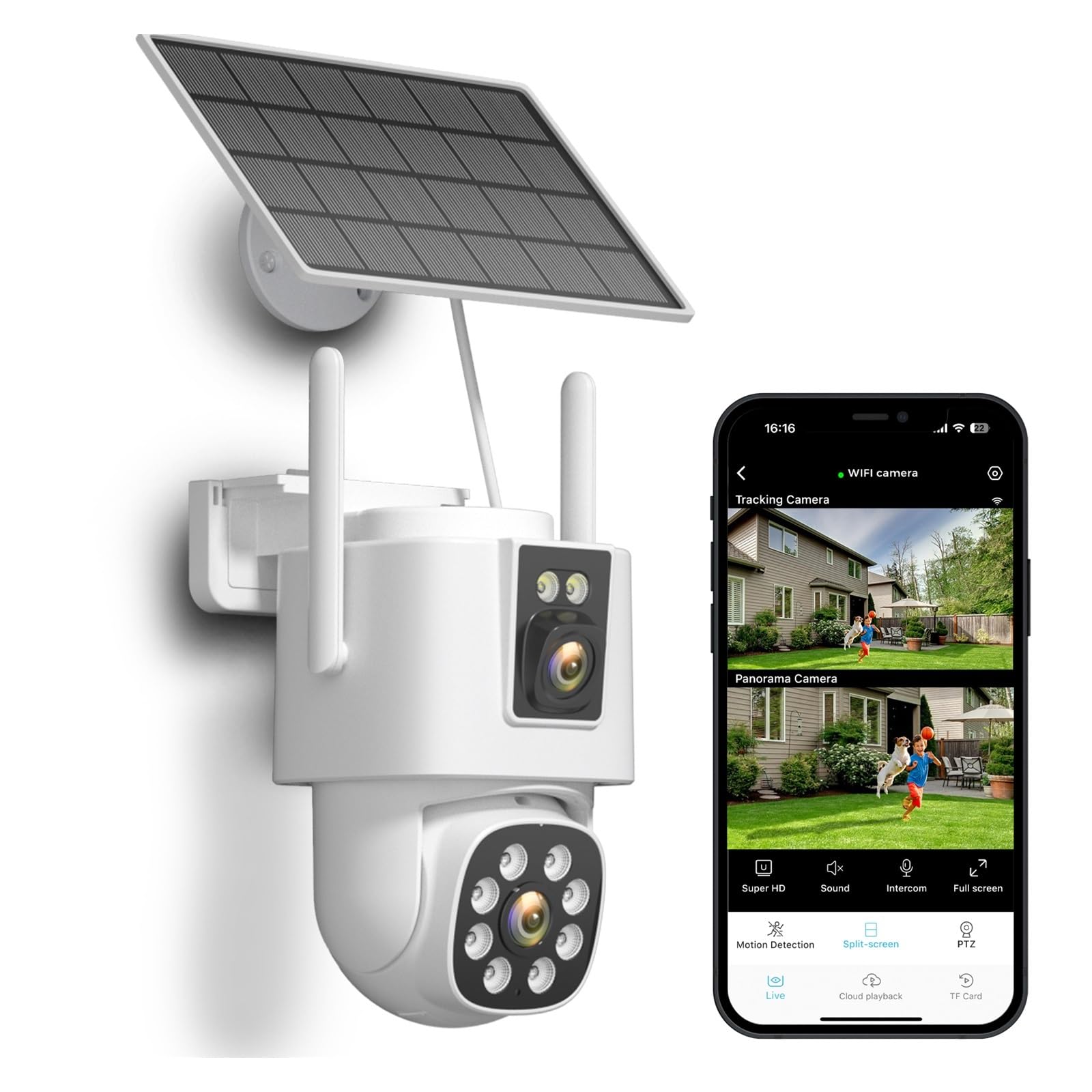 JVDDI 8MP 4K Solar Wirelesss IP Camera With 12000MAh Battery Outdoor HD 4MP Dual Lens WiFi IP Camara Solar Panel CCTV Security(8MP 4G 64GB Card)