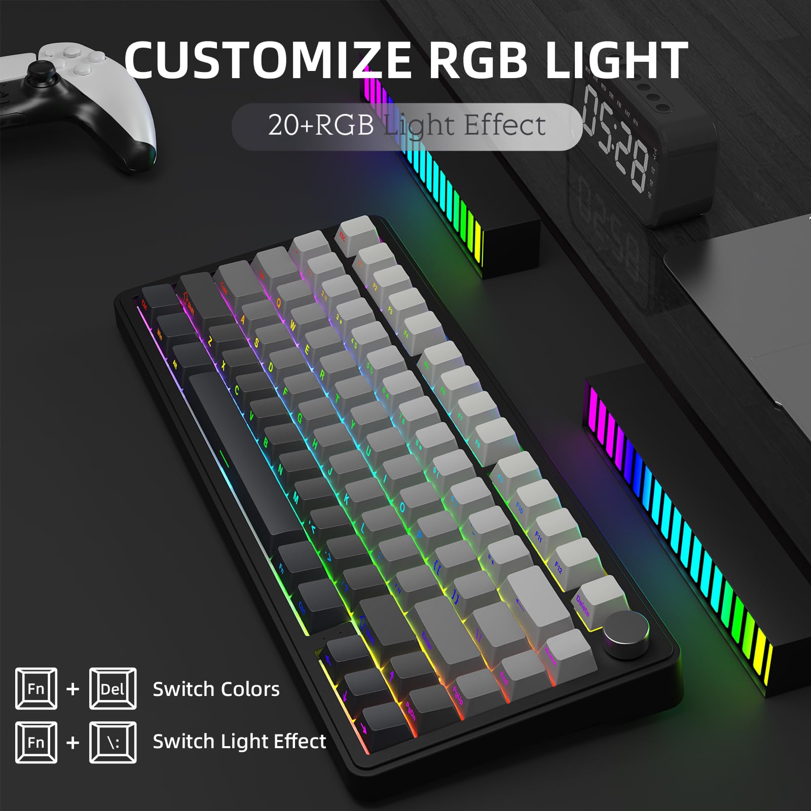 A.JAZZ x ATTACK SHARK X85 Klawiatura Mechaniczna z Uszczelką,Bezprzewodowa Klawiatura do Gier 75% z Knob,5-Layer Padding,PBT Side-Printed Keycap,BT/2.4 Ghz/USB-C,Hot-Swap Linear Switch,RGB,na PC,MAC