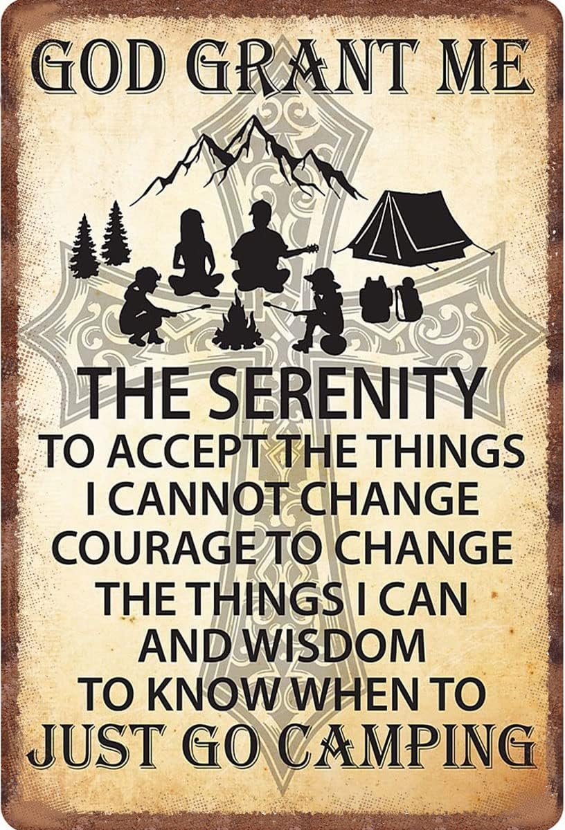 Kwqdozf Tin Sign-4 12X16inch God Grant Me Serenity Just Go Camping Easter Vintage Metal Alumin