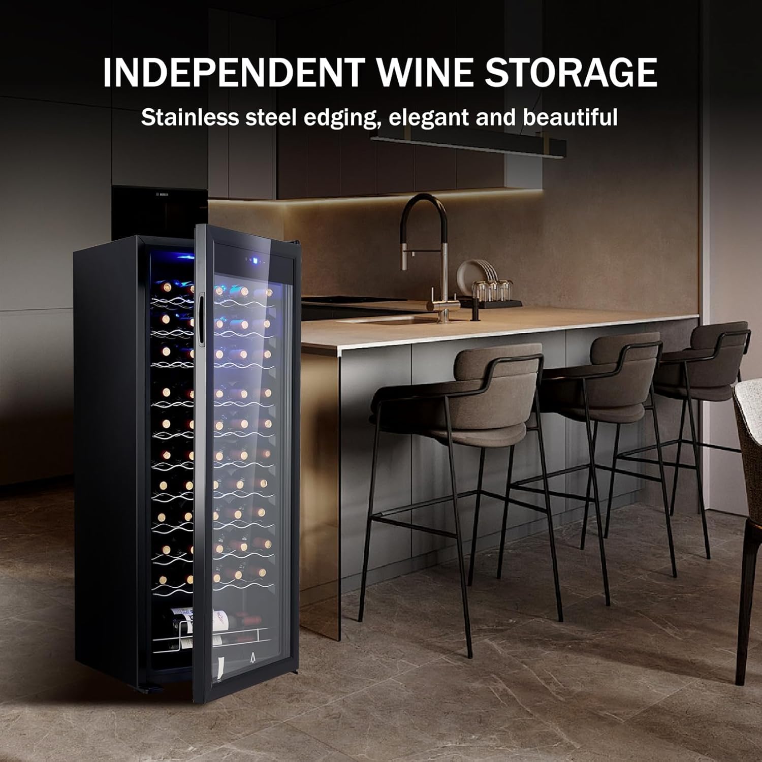 55-Bottle Beverage Refrigerator, Freestanding Compressor Cooler with Glass Door, Adjustable Shelves & Digital Temperature Display, Perfect Mini Fridge for Red Wine, White Wine, Beer, Soda