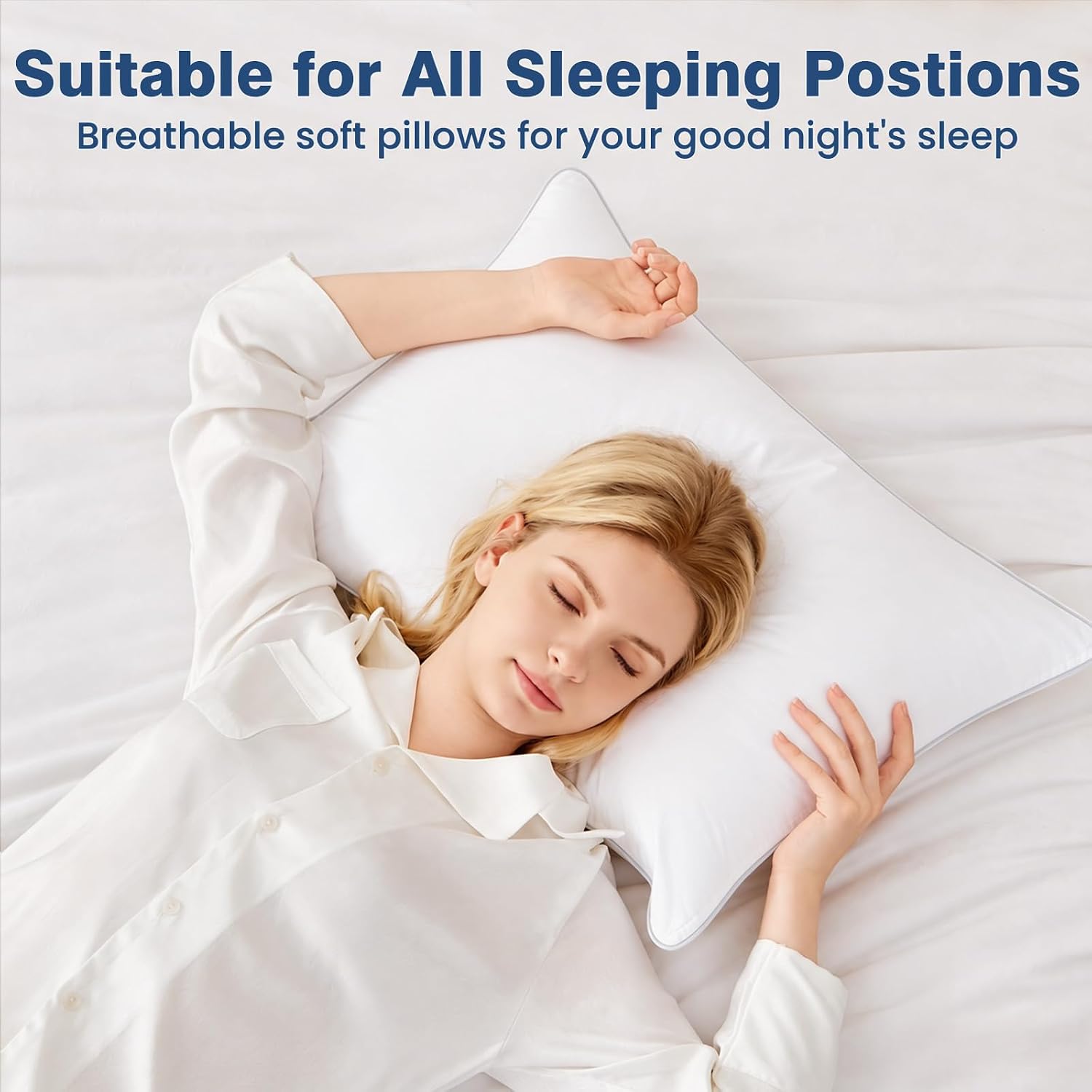 Pillows Standard Size Set of 4, Hotel Quality Bed Pillows for Sleeping 4 Pack, Cooling Pillows for Side Back and Stomach Sleepers, Down Alternative Soft Pillows with 100% Organic Cotton Shell, 18"x26"