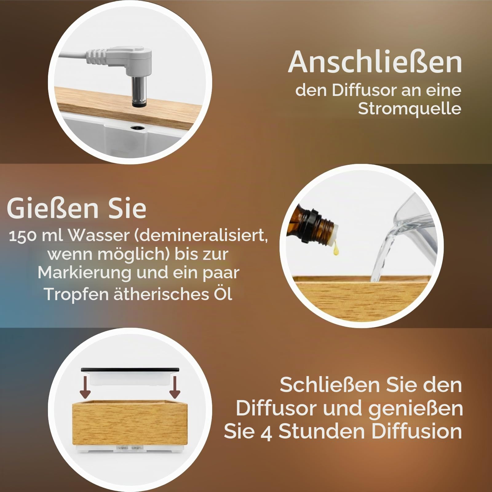 Zen'Arôme - Diffusor Kaori - Luftbefeuchter für ätherische Öle - Ultraschall-Aromatherapie-Vernebler - Elektrische Duftlampe in Naturholz-Design mit LED-Beleuchtung und automatischer Abschaltung