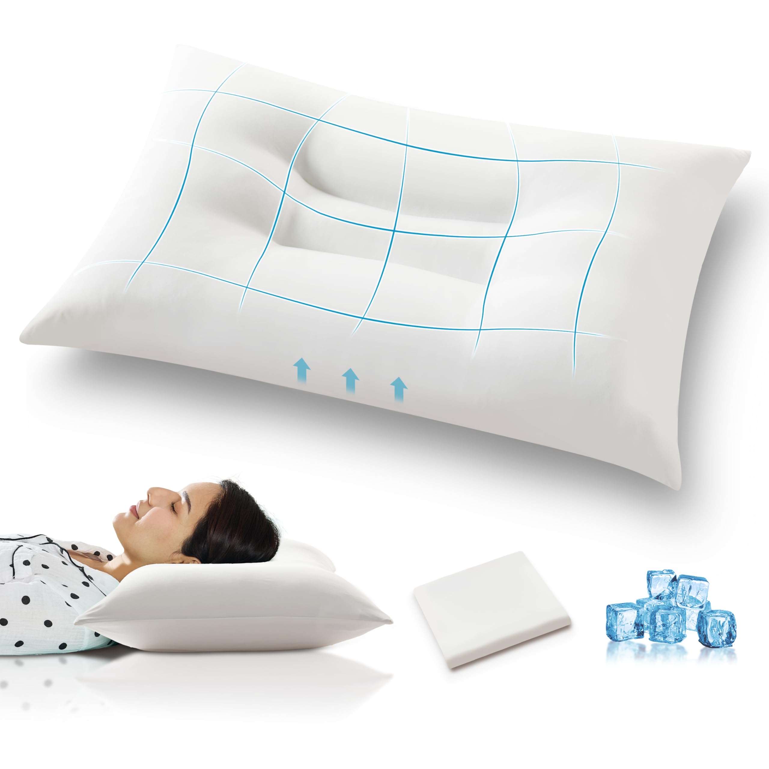 globon cooling bed pillow for sleeping queen size down alternative pillow for back & stomach sleepers, soft pillow with ergonomic design neck & shoulders support, pack of 1, 18"x30", white