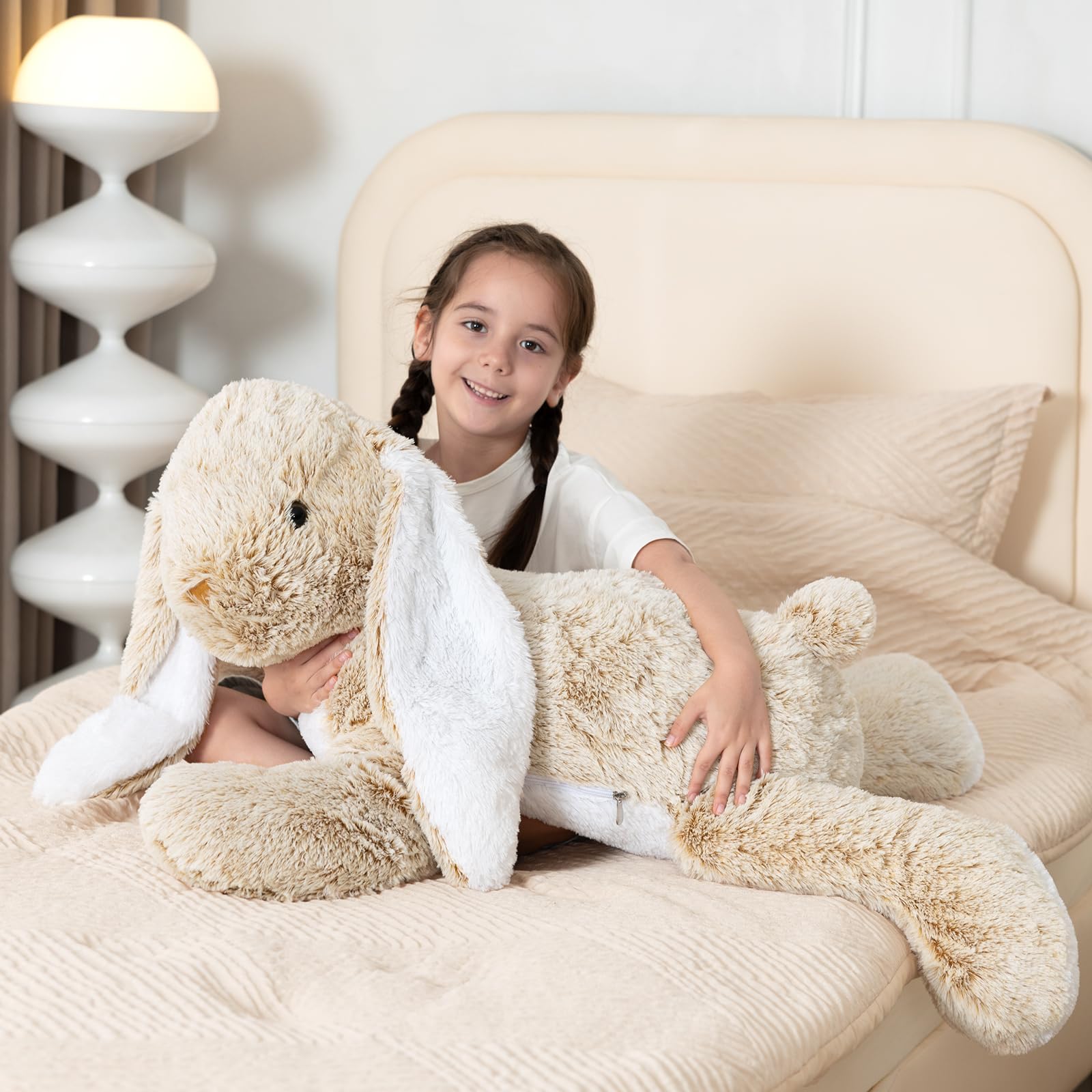 MorisMos 80cm lang riesen Hase Kuscheltier XXL, groß Braun Hase Stofftier Plüschtier, weich Kaninchen Plüschhase Puppe, Geburtstag Weihnachten Geschenk Kinder Baby