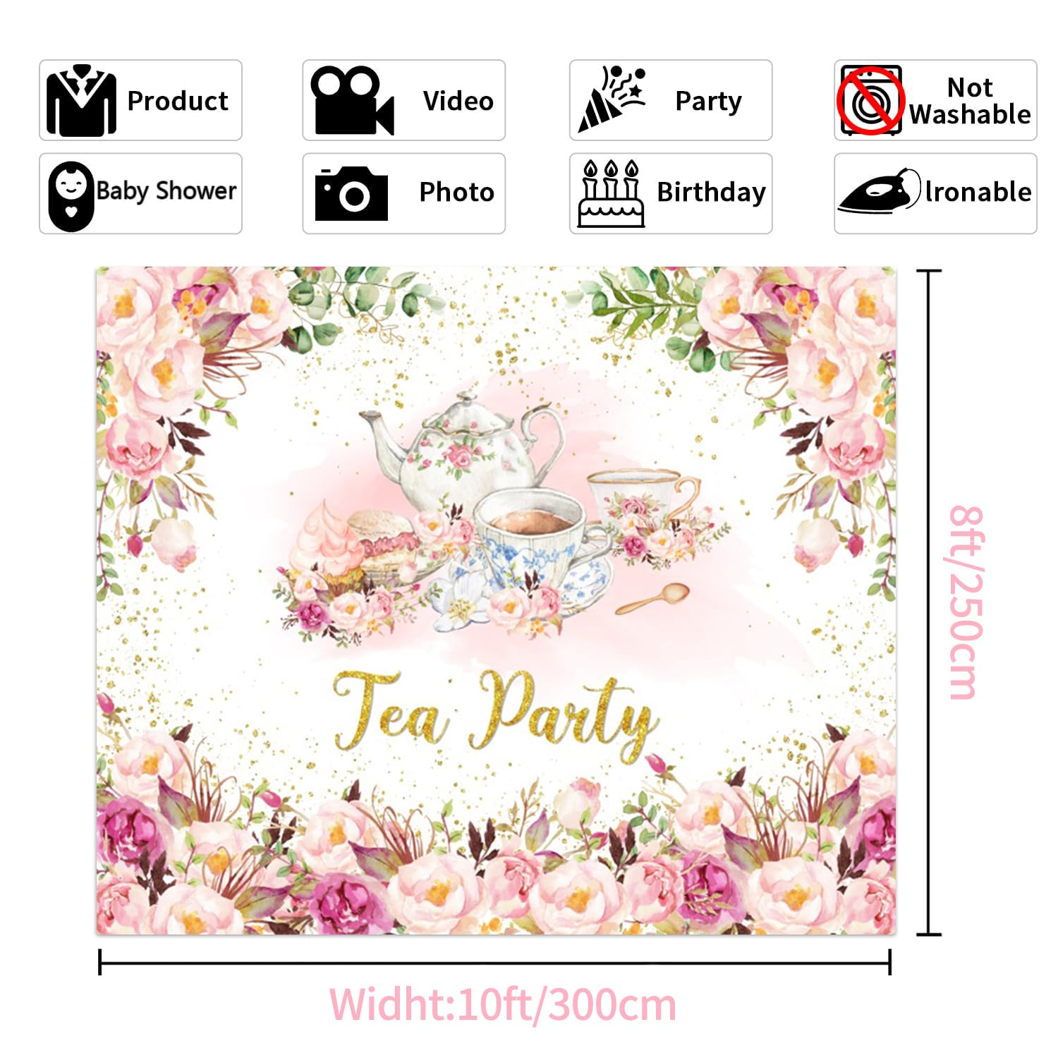 Tegeme Let's Partea Party Backdrop - 6x3.6 Ft Tea Party Banner For Birthday, Baby Shower, Photo Booth (White)