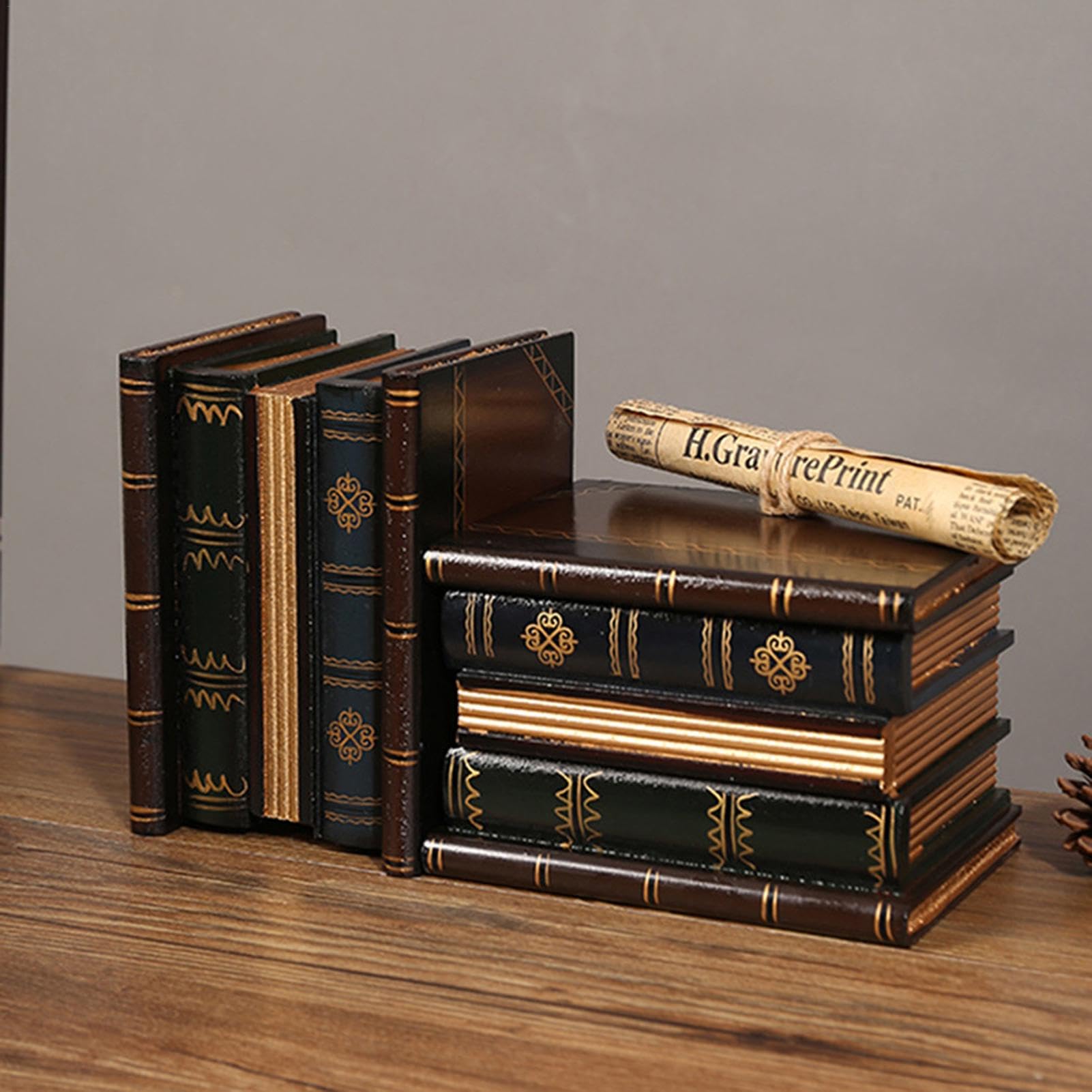 Bibelot Livre De Rangement Vintage – Boîte Décorative En Similicuir Avec Tranche Dorée, Grand Format (20 X 15,7 X 14 Cm)