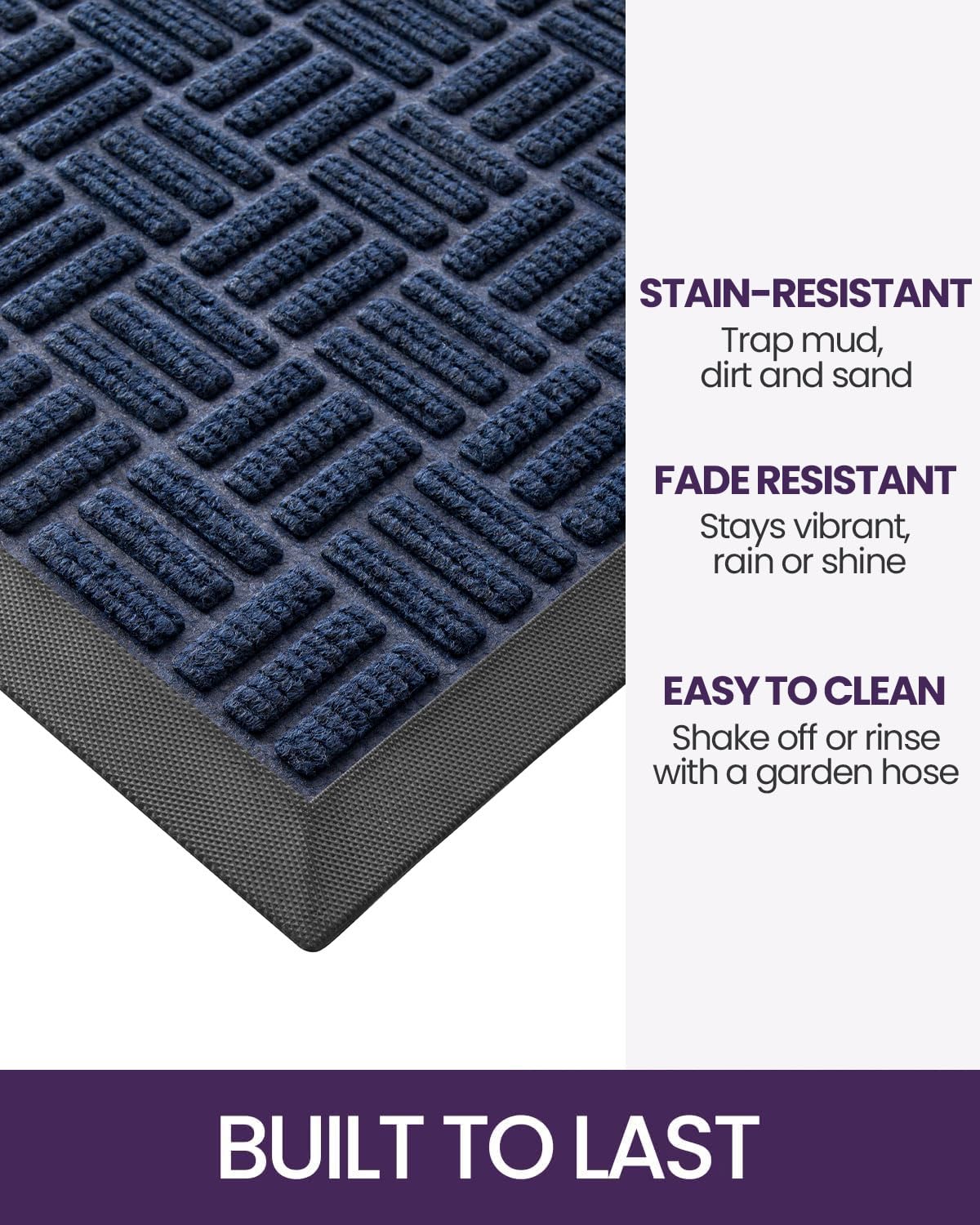 DEXI Front Door Mat Outside Entrance, All-Season Heavy Duty Rubber Indoor Outdoor Doormat, Fade Resistant, Low-Profile - Image 2