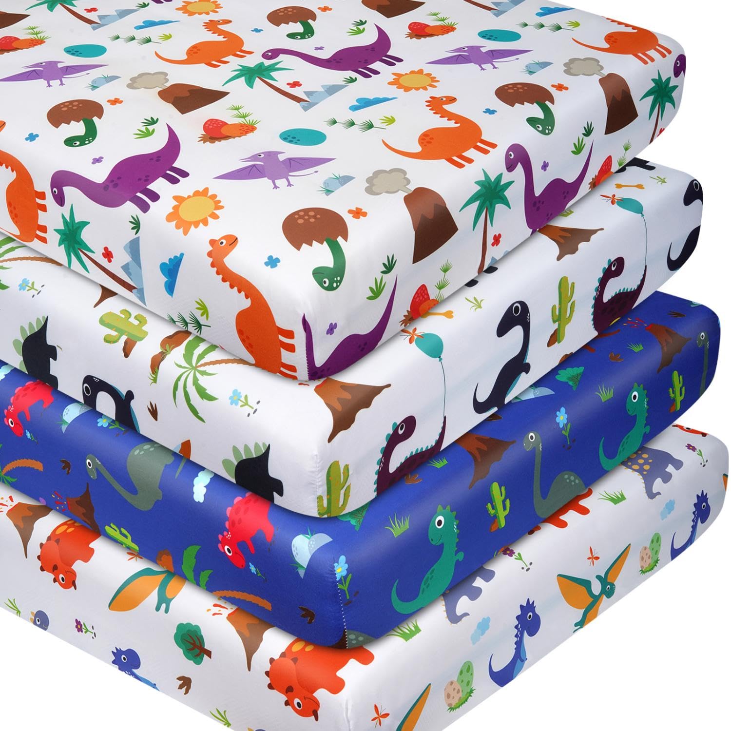 Cot Bed Sheets 140 x 70cm Fitted Baby Cot Sheets Set of 4,Breathable Soft Microfiber Fitted Baby Bed Sheets(Dinosaur)