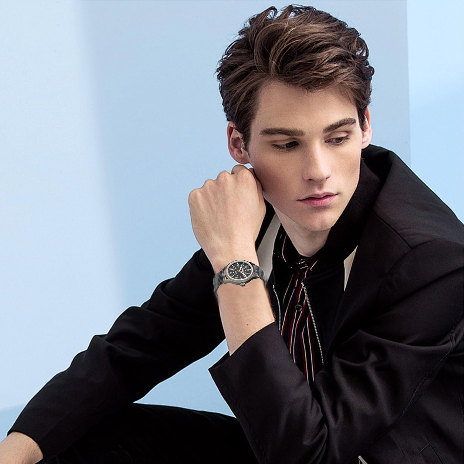 LeyuBand 20mm Stainless Steel Bands Timex Expedition Scout/Acadia/Digital CAT/Field/Rugged Core Analog Watches - Soft Replacement Strap for Men's 39mm,40mm,43mm Models