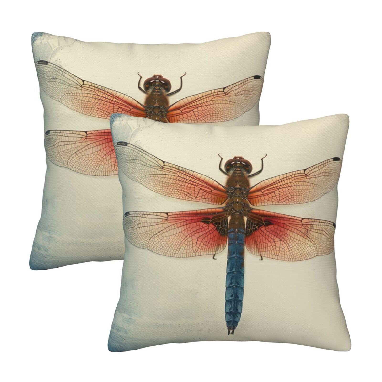 kkvhhyuo Dragonfly Print Print Pillow Covers Set of 2, Square Decorative Cushion Covers with Hidden Zipper, Throw Pillow Cases for Living Room Sofa Bed Chair, 50x50 cm