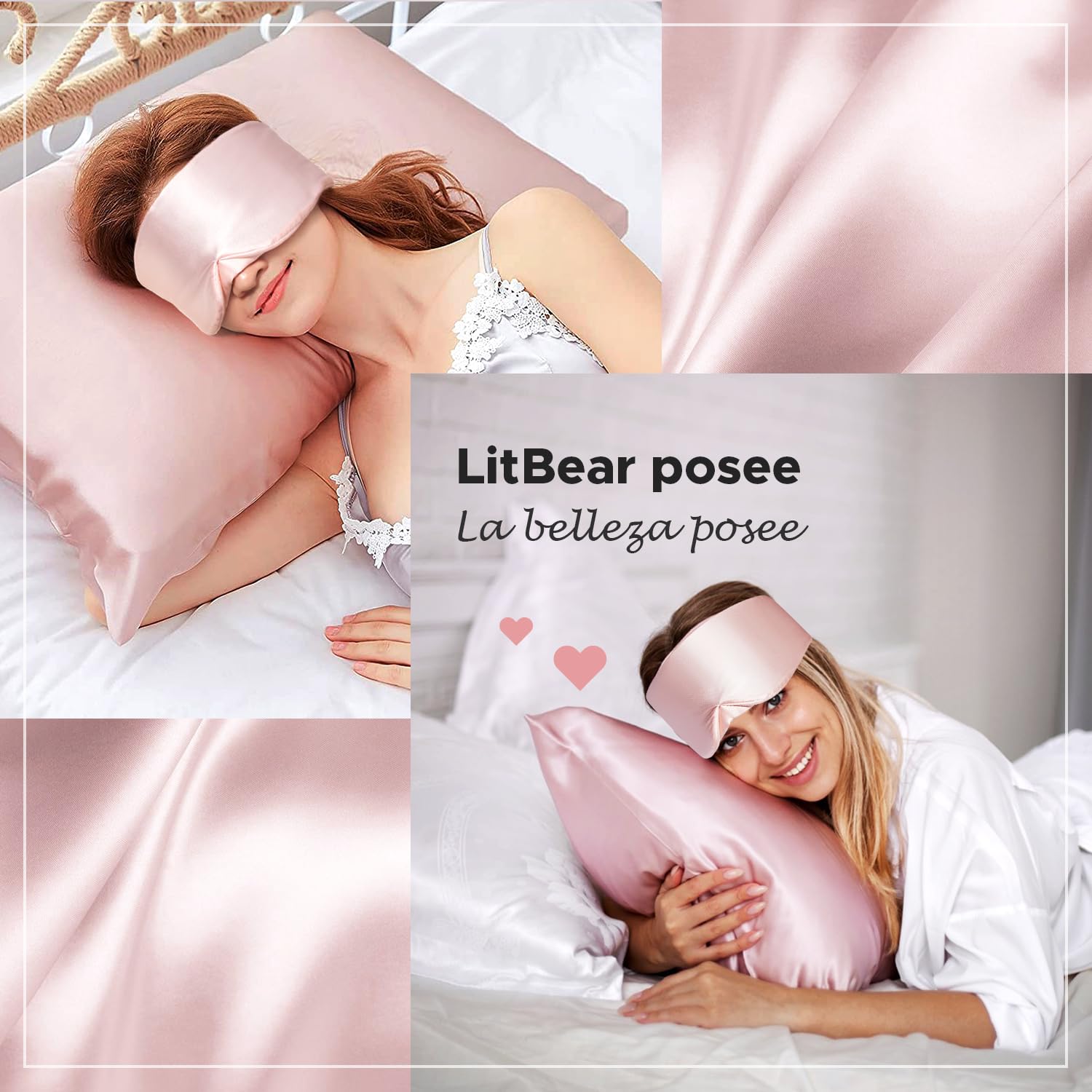 LitBear Antifaz para dormir de seda, antifaz para dormir para mujeres y hombres, 100% seda de morera pura, 22 mommes, cara abrazando la cara acolchada de seda protección ocular para dormir con cinta