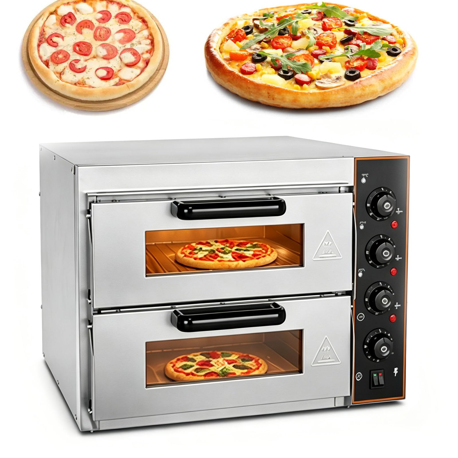 Forno per Pizza Professionale da 3000 W, Forno Elettrico A Doppio Piano in Acciaio Inox per Panetteria, Controllo Indipendente della Temperatura per Ogni Strato 50-350℃, Ideale per Pizza