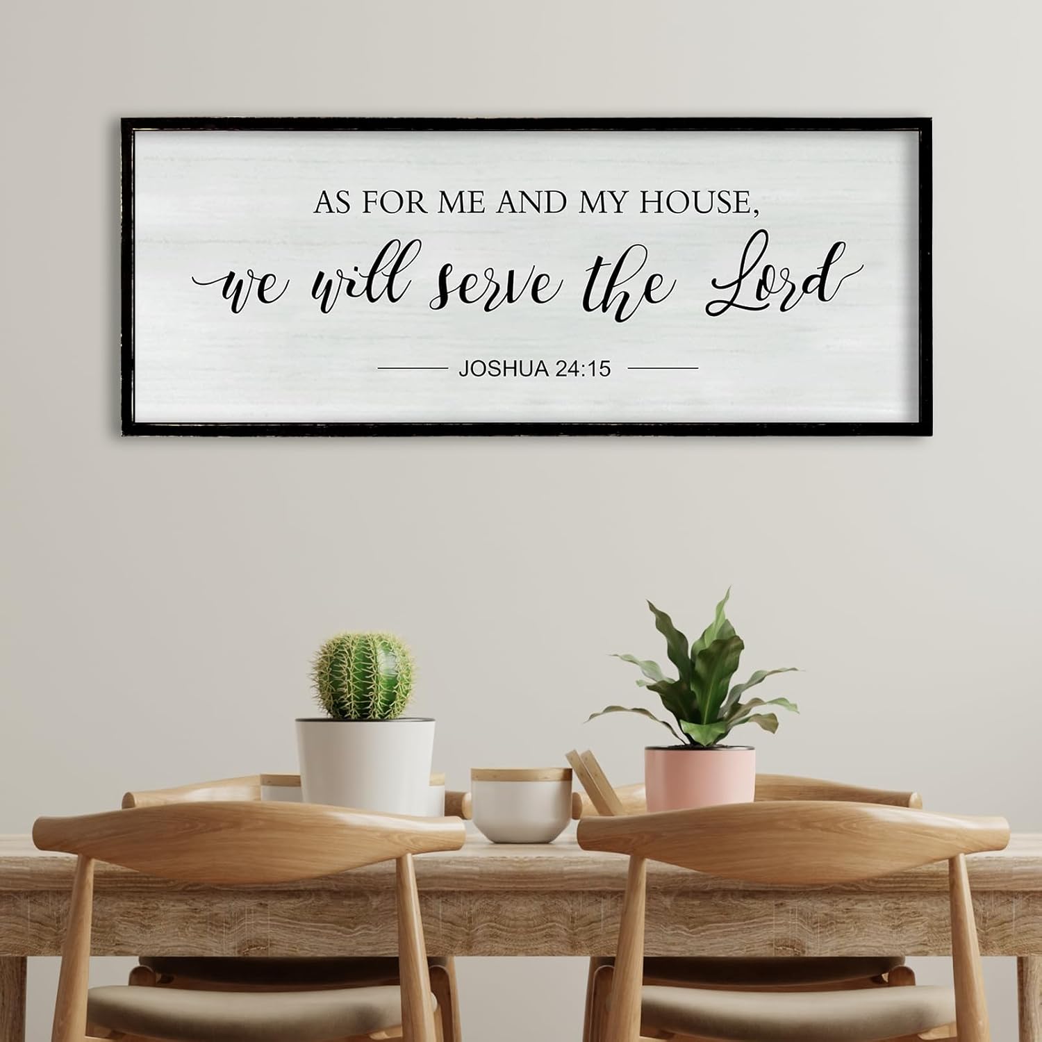 RLWangChao As for Me and My House We Will Serve the Lord Wall Decor 40"×15" Family Living Room Wood Framed Home Sign Joshua 24 15 Bible Verse Christian Plaque Hanging Wall Art (Black) 40"L x 15"W As for Me and My House (Black)