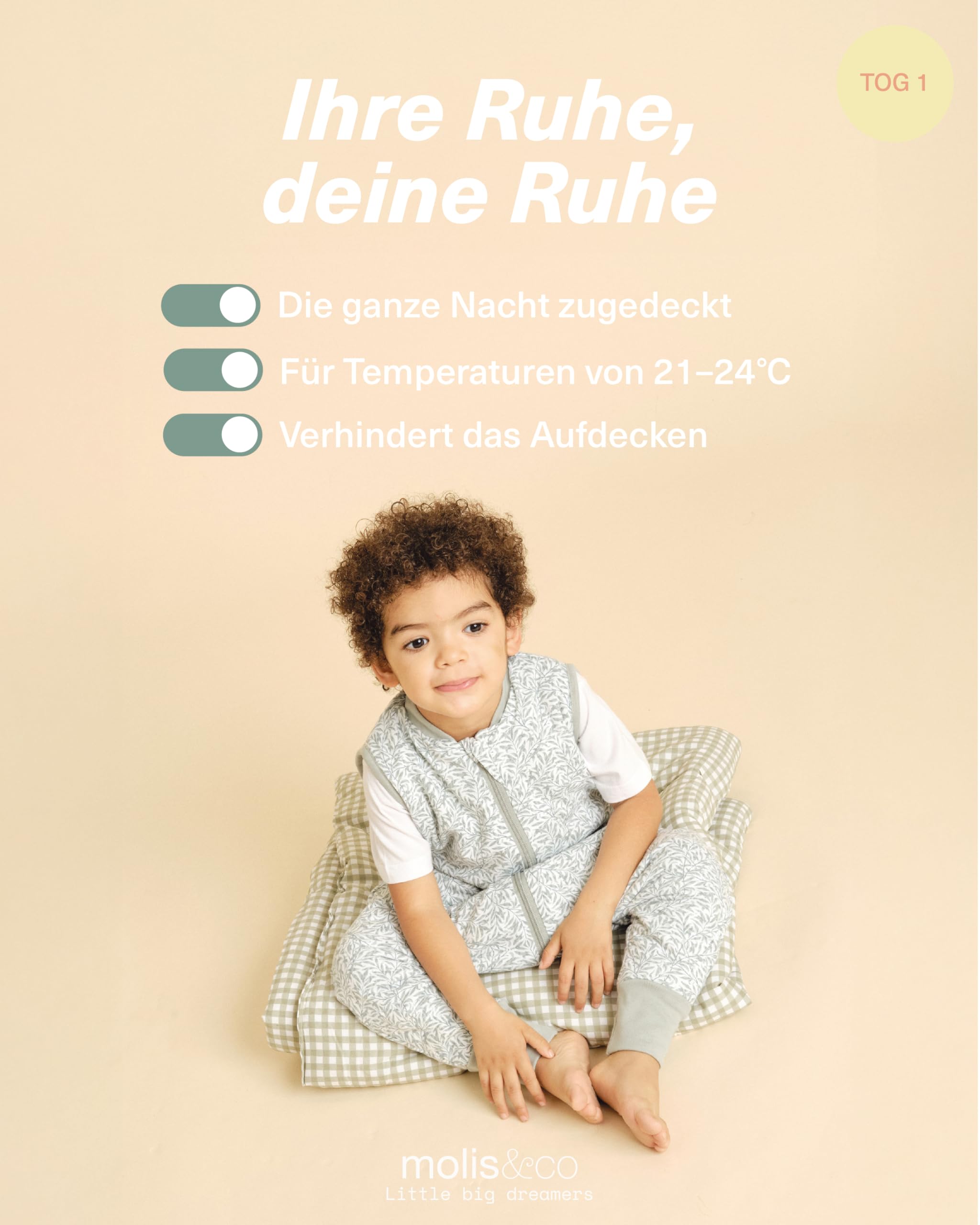 molis&co - Baby Schlafsack mit Füßen - Ideal für Frühling und Herbst - Babyschlafsack mit Füßen 1 tog - Leicht gepolstert - 100% Baumwolle (Oeko-TEX 100), Premium Qualität - INES II (80 cm) - 5
