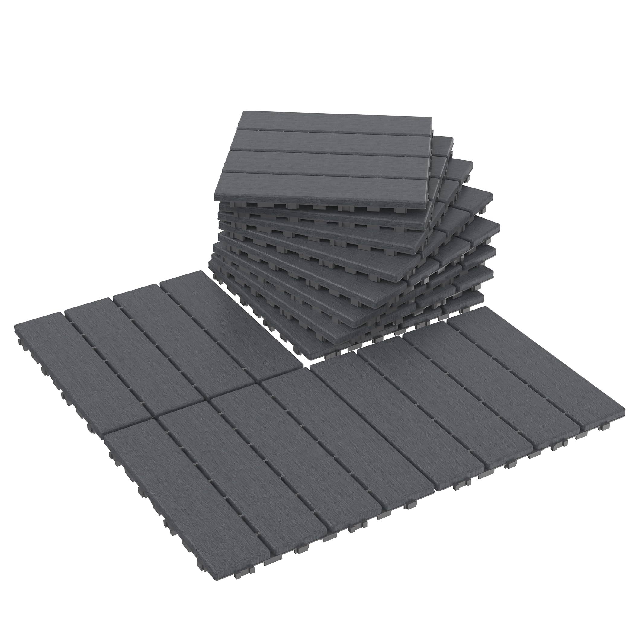 XMTECH Klickfliesen 30x30cm Terrassenfliesen 2m² Anthrazit Typ A PE Fliesen