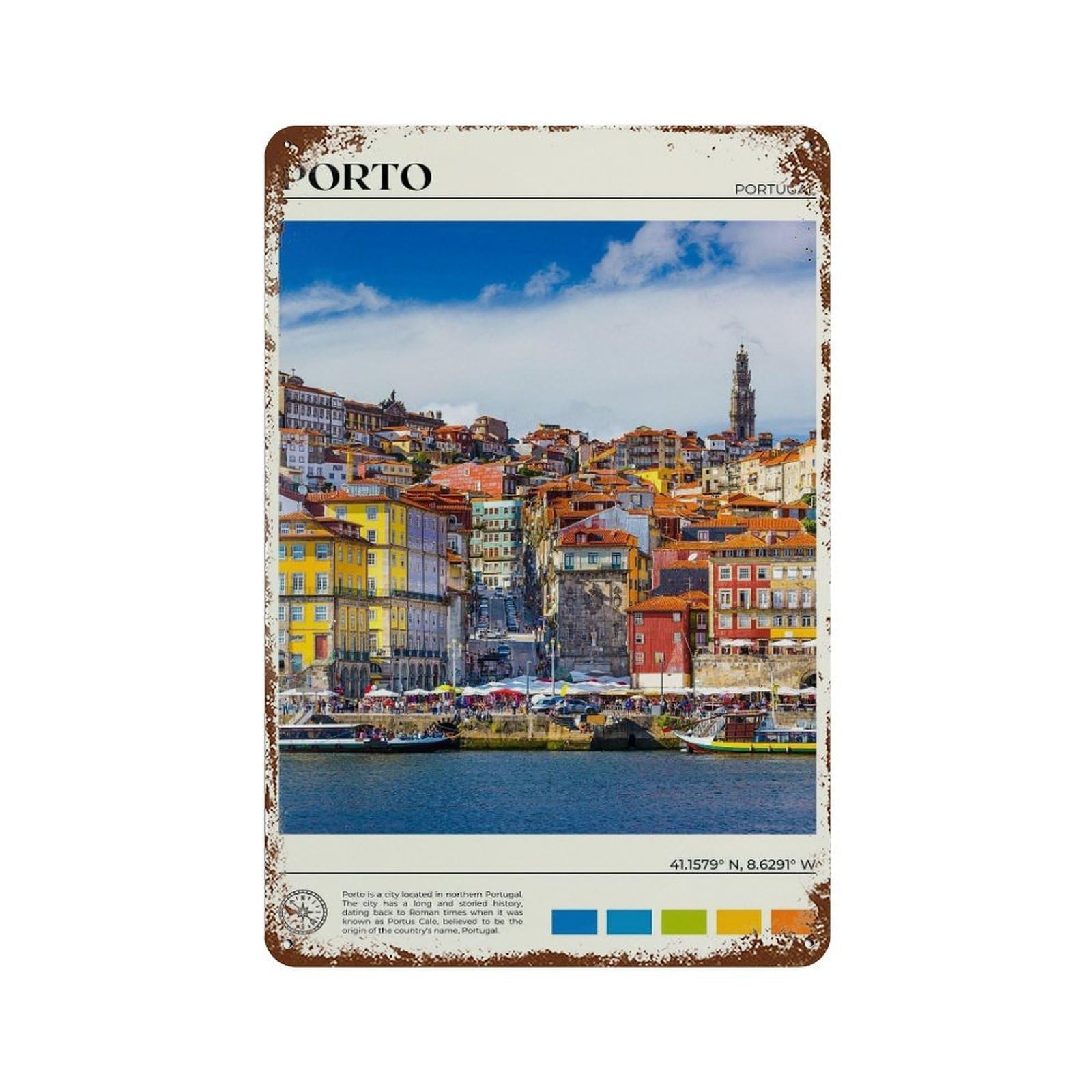 xiaoxiaoshen Real Photo Porto Decor Portugal Europe Wall Decor Art Metal Tin Poster Modern Home Decor Art Home Bar Shop Decorations Vintage Sign 30x20cm